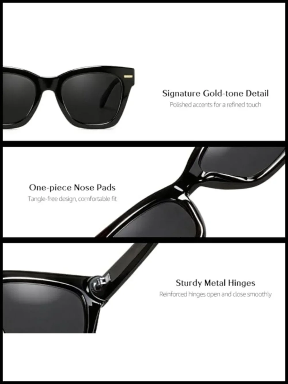 Retro Oversized Square Cat-Eye Polarized Sunglasses with Metal Accents